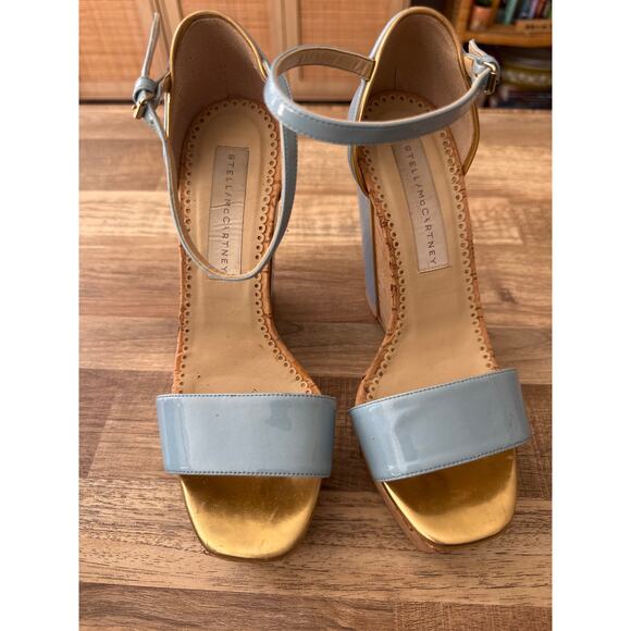 Women's Designer Stella McCartney D'Orsay Patent Cork Wedge, Sky size 36 Glam - Picture 3 of 10